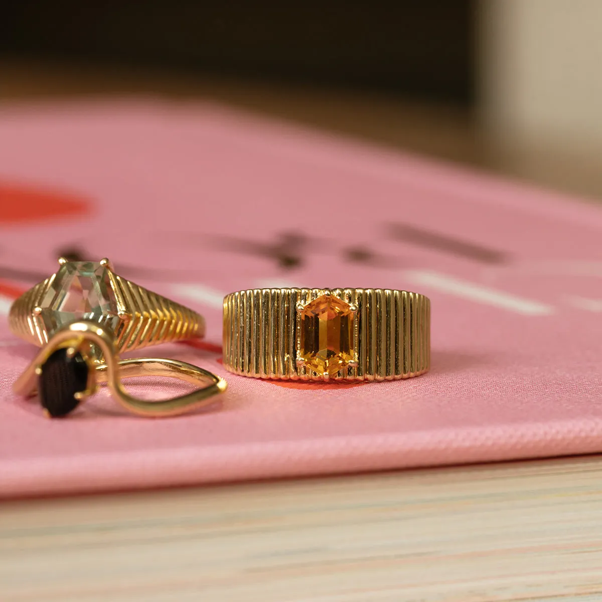 Solid Gold Citrine Bold Fluted Cigar Band