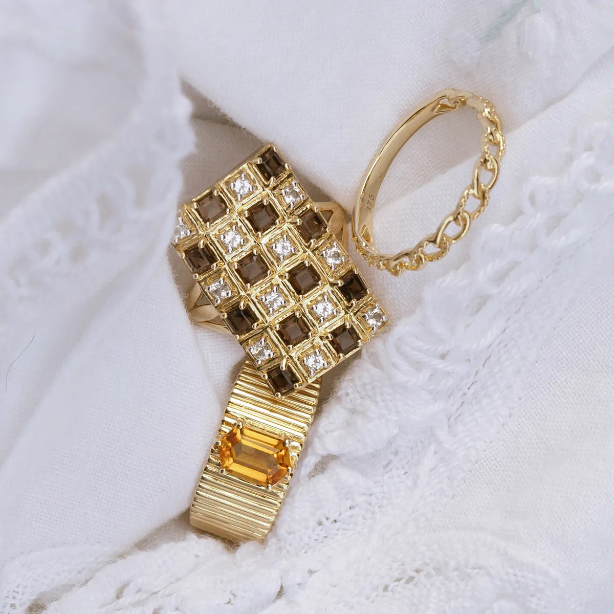 Solid Gold Citrine Bold Fluted Cigar Band