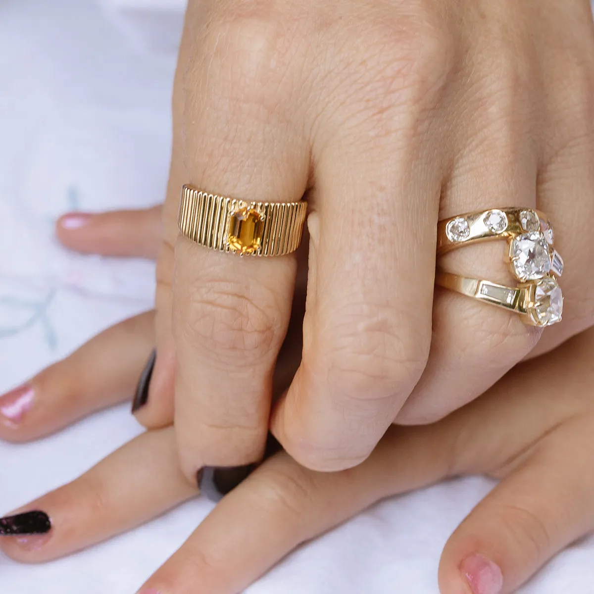 Solid Gold Citrine Bold Fluted Cigar Band