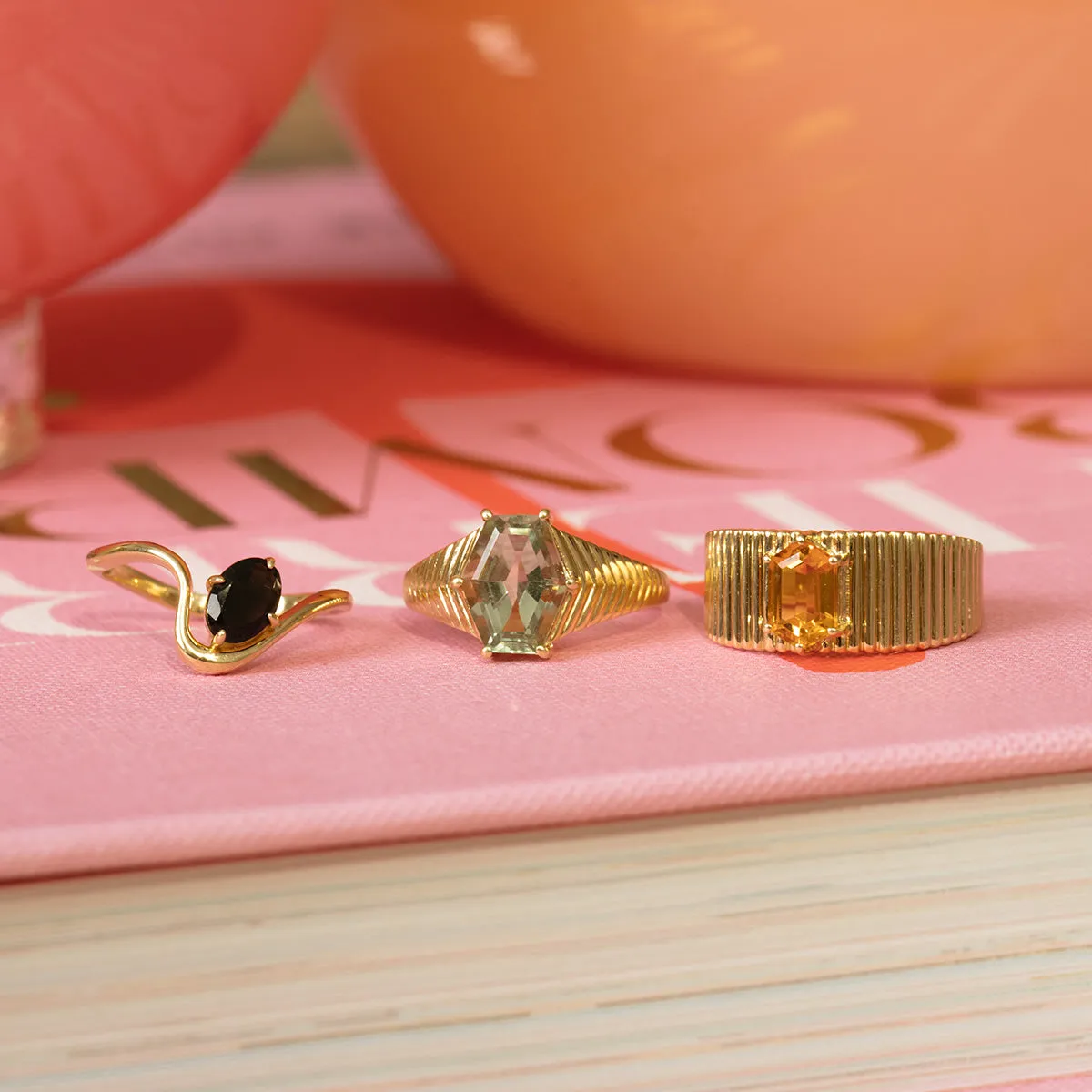 Solid Gold Green Amethyst Bold Chevron Ring