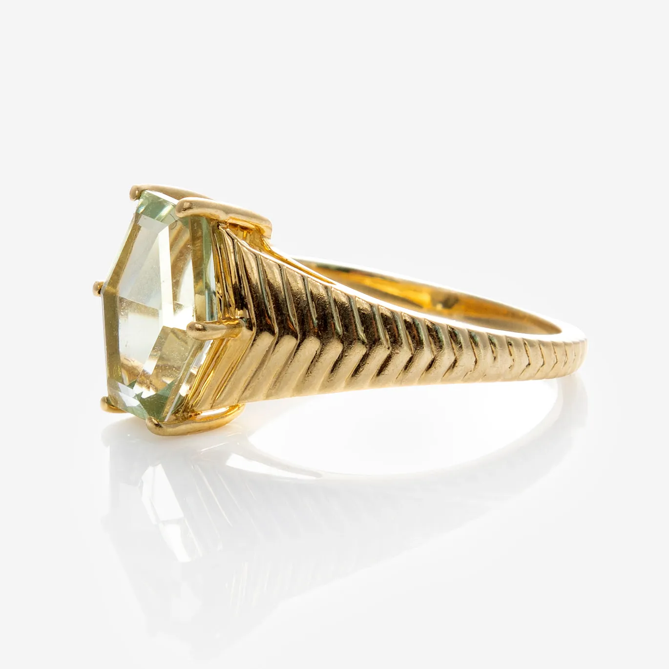 Solid Gold Green Amethyst Bold Chevron Ring