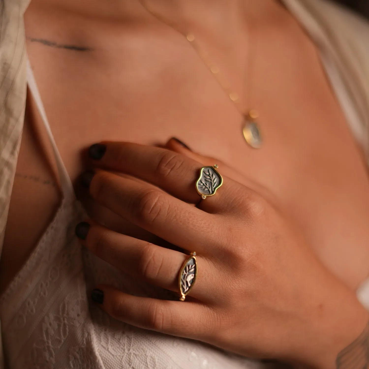 Spiritual Bird Olive Leaf Adjustable Ring