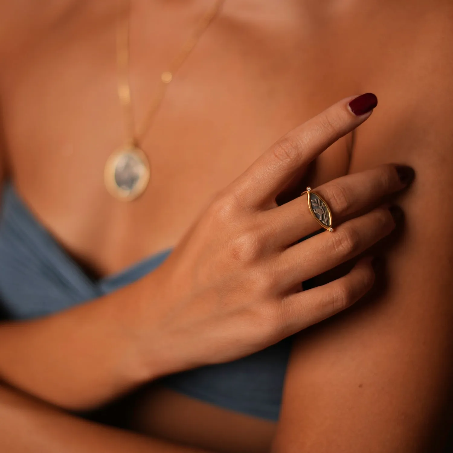 Spiritual Bird Olive Leaf Adjustable Ring