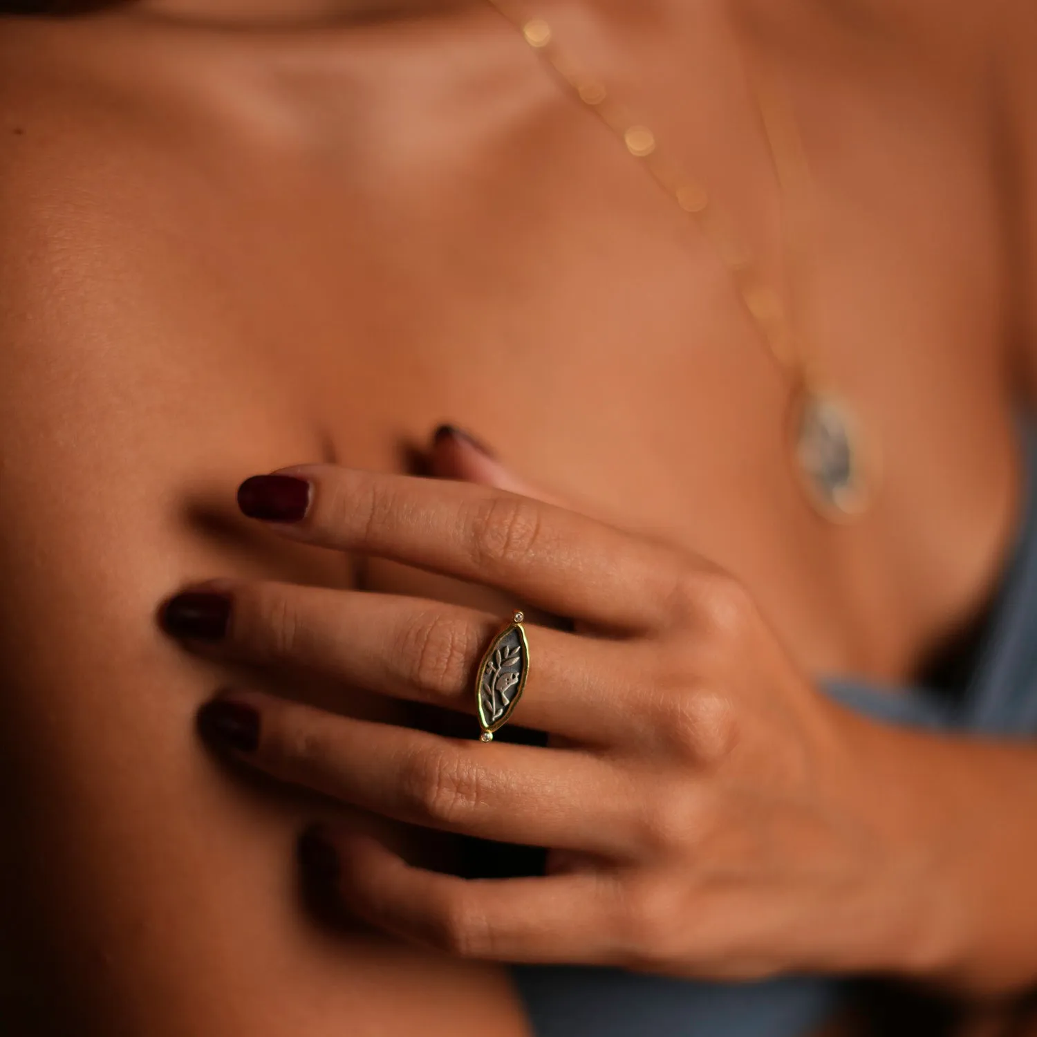 Spiritual Bird Olive Leaf Adjustable Ring
