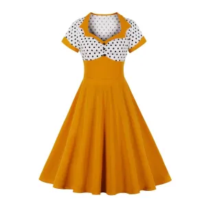 Square Neckline Dot Print Plus Size Retro Dresses