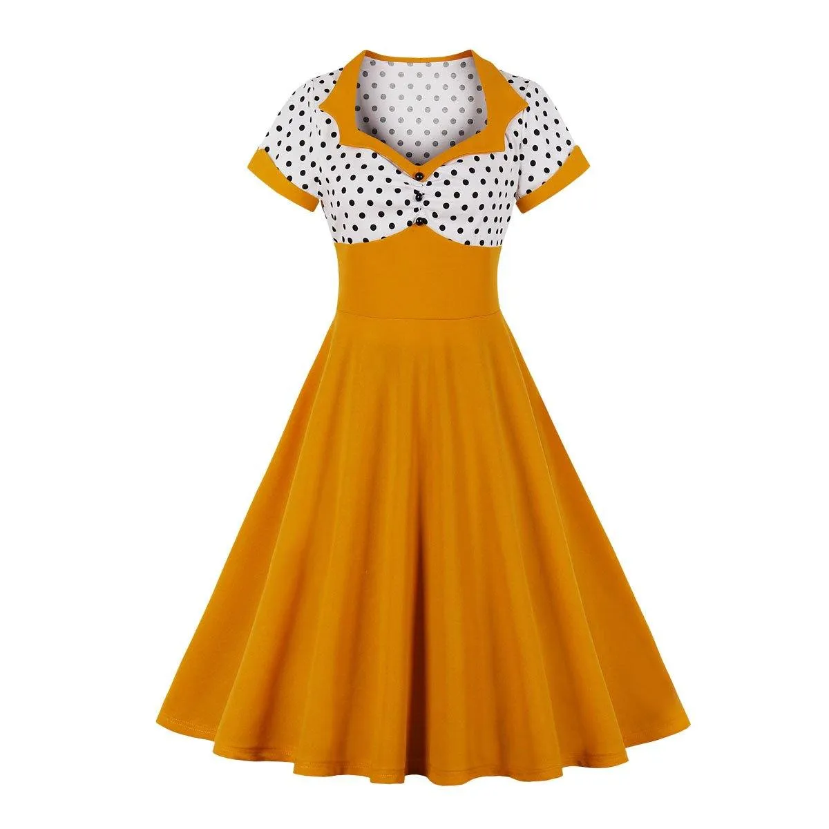 Square Neckline Dot Print Plus Size Retro Dresses