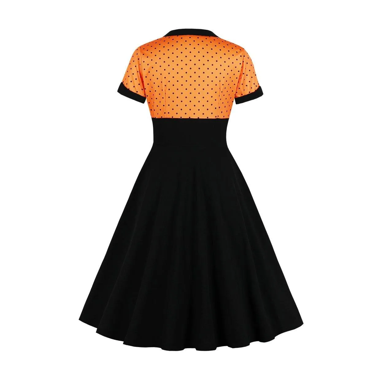 Square Neckline Dot Print Plus Size Retro Dresses