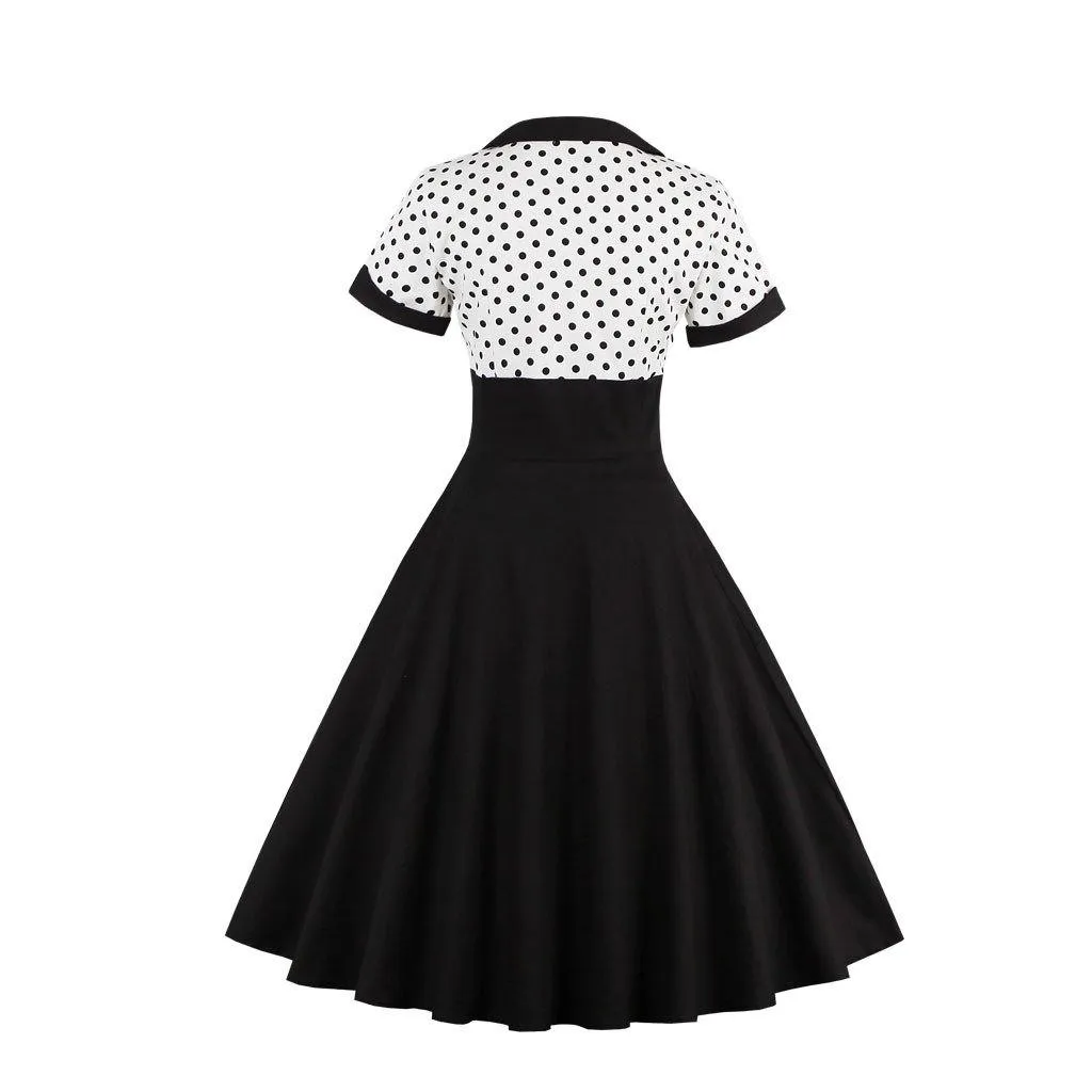 Square Neckline Dot Print Plus Size Retro Dresses
