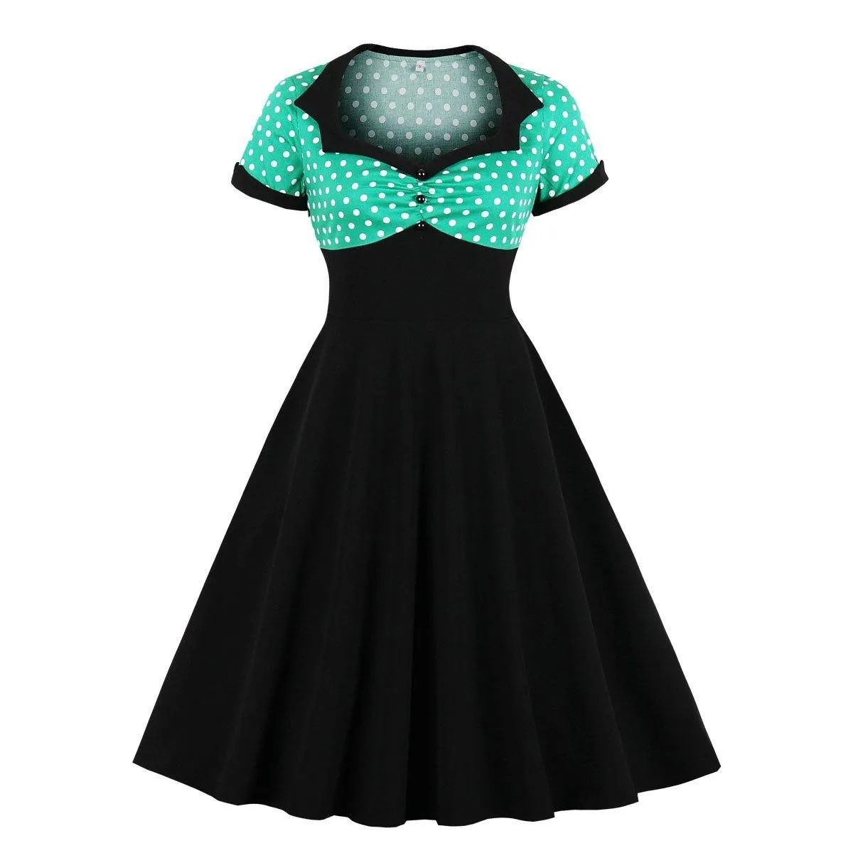 Square Neckline Dot Print Plus Size Retro Dresses