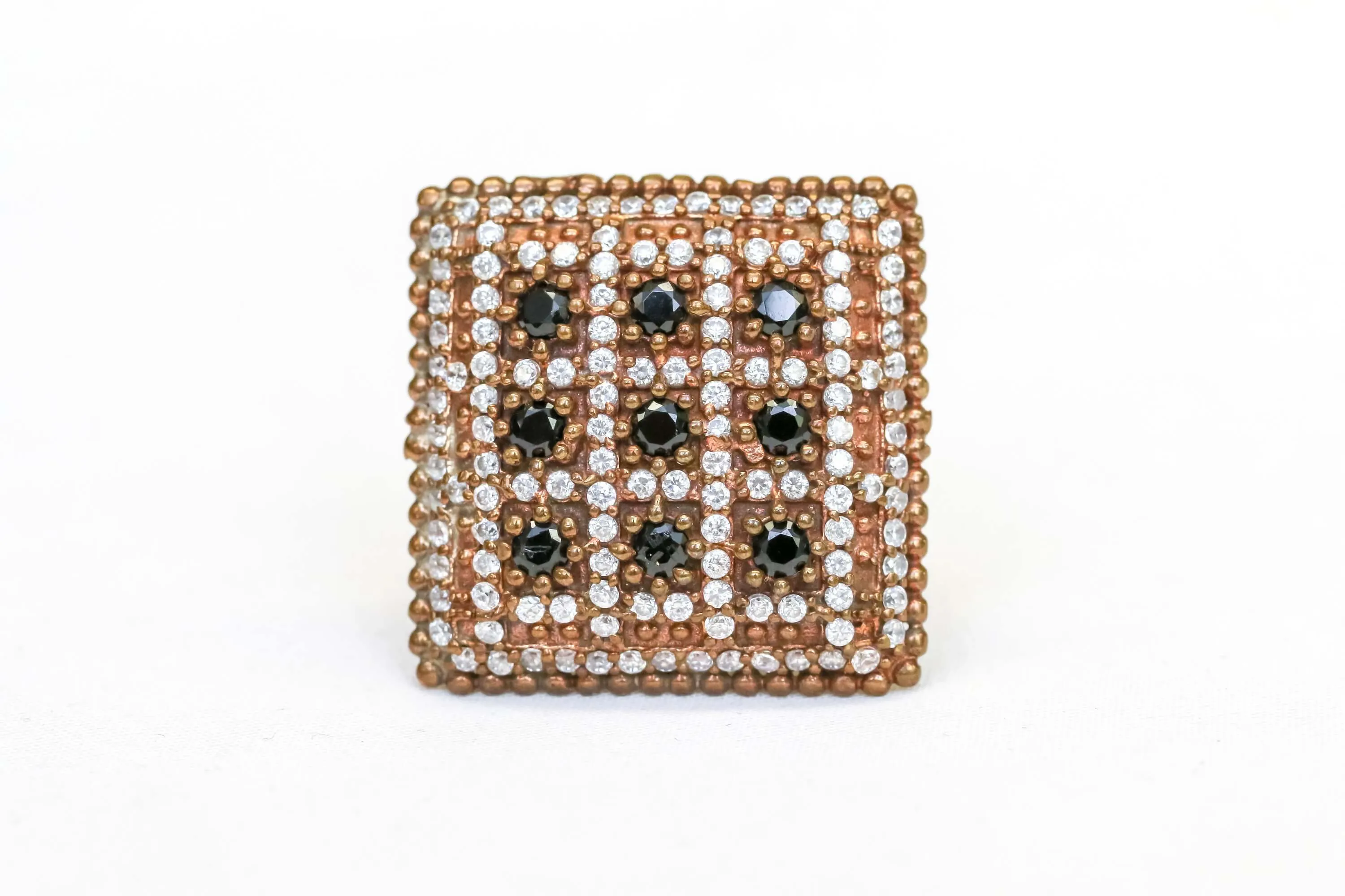 Square Silver Ring Set with Sapphire and White Stones