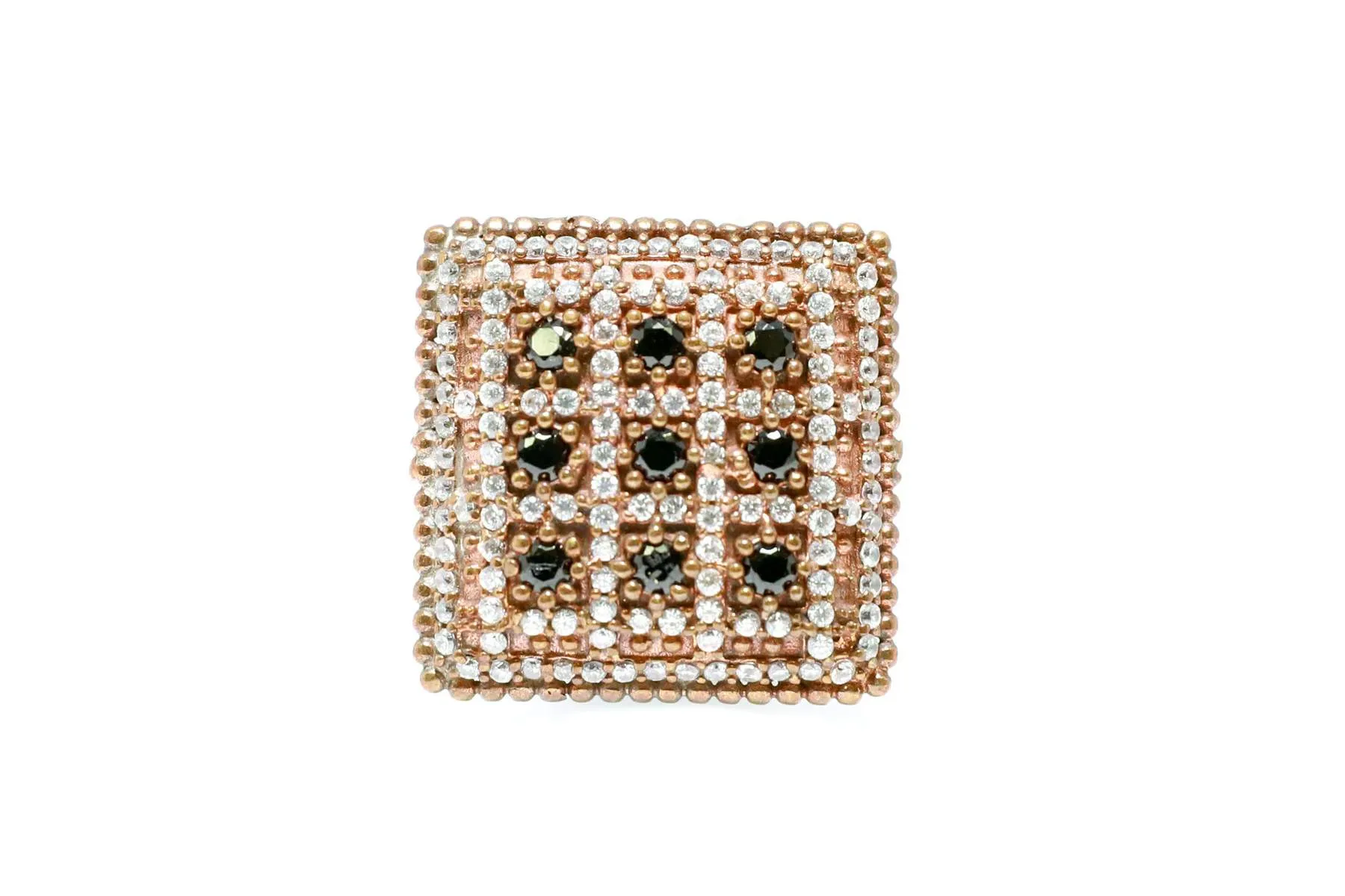 Square Silver Ring Set with Sapphire and White Stones