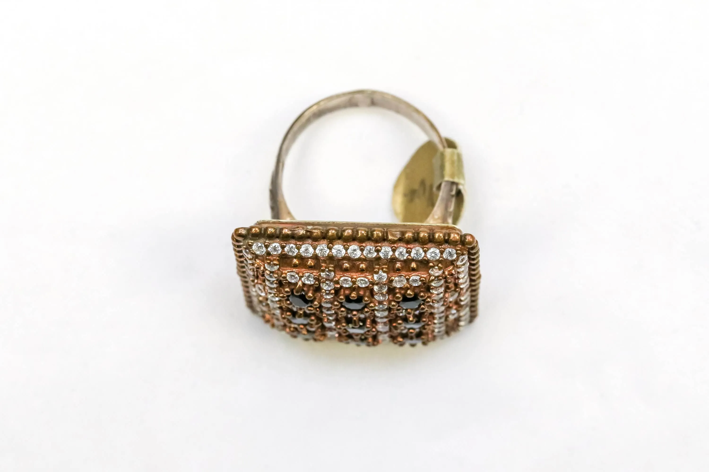 Square Silver Ring Set with Sapphire and White Stones