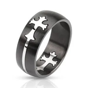 Stainless Steel Two Tone Dome Cut Out Celtic Cross Band Ring