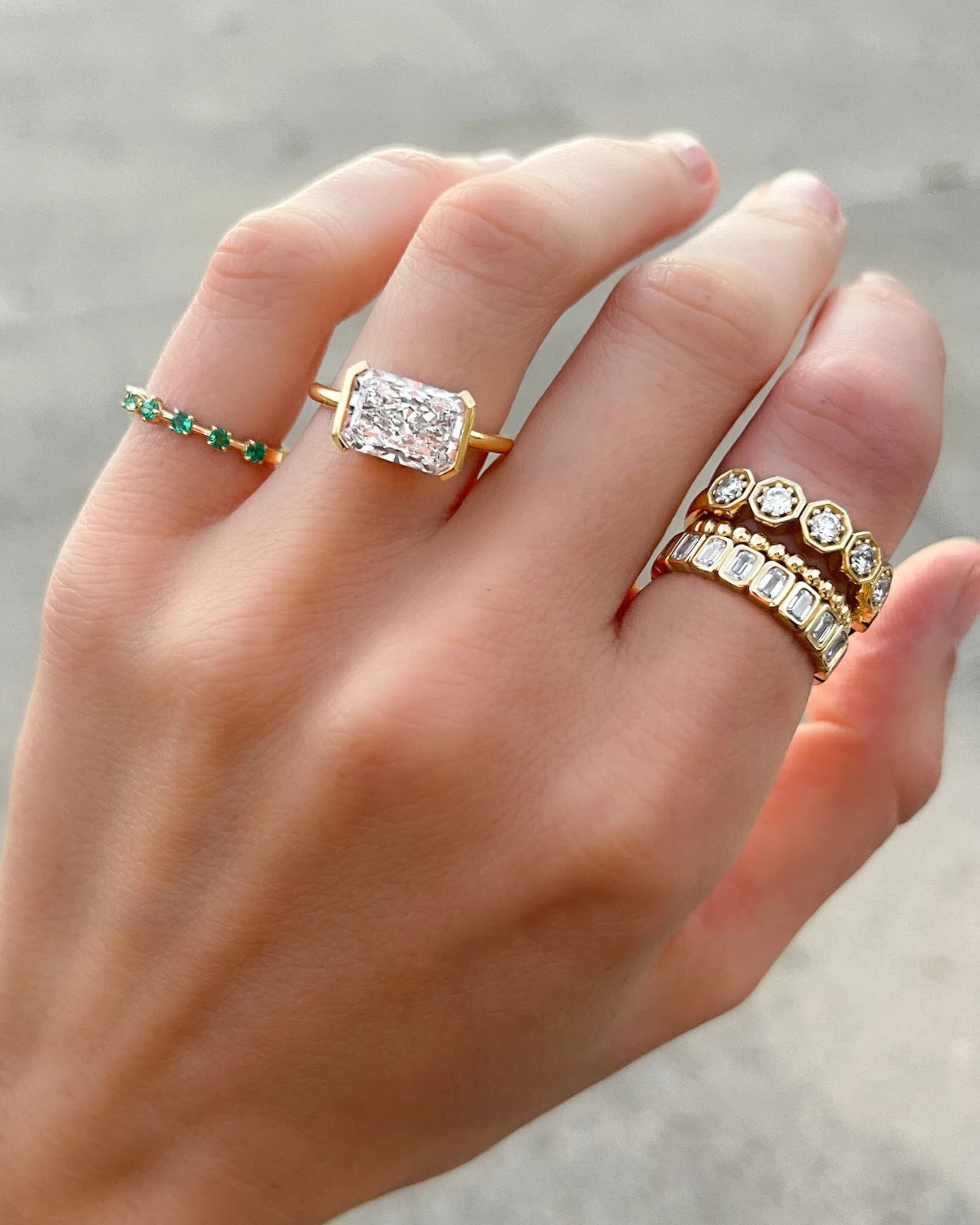 Starburst Emerald Wedding Band