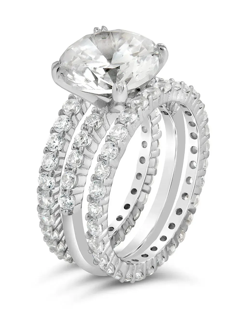 Sterling Silver Brilliant Engagement Ring Set of 3