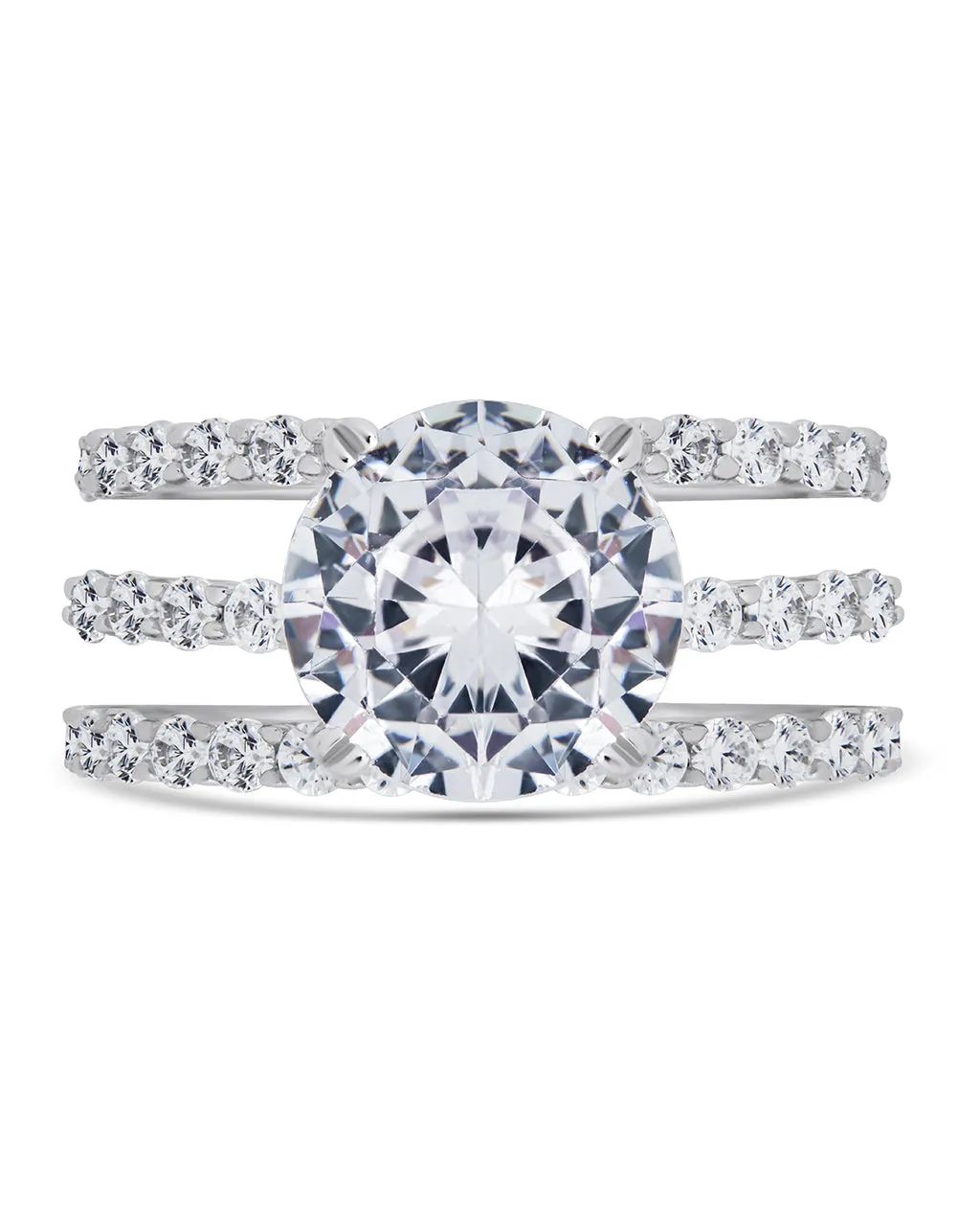 Sterling Silver Brilliant Engagement Ring Set of 3