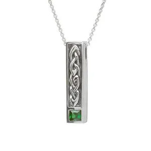 Sterling Silver Celtic Knot Box Pendant with Green CZ Stone - ANU1047