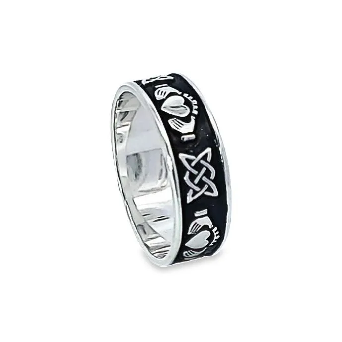 Sterling Silver Claddagh and Celtic Wedding Band - ANU3031