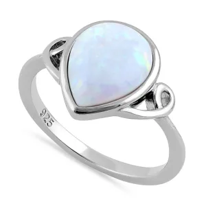 Sterling Silver Curved White Lab Opal Pear Ring