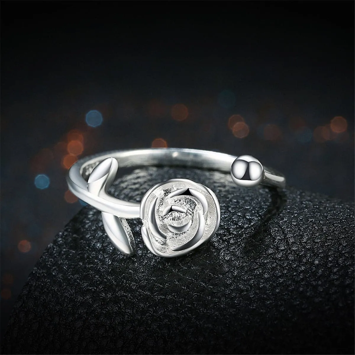 Sterling Silver Flower Adjustable Eternity Ring