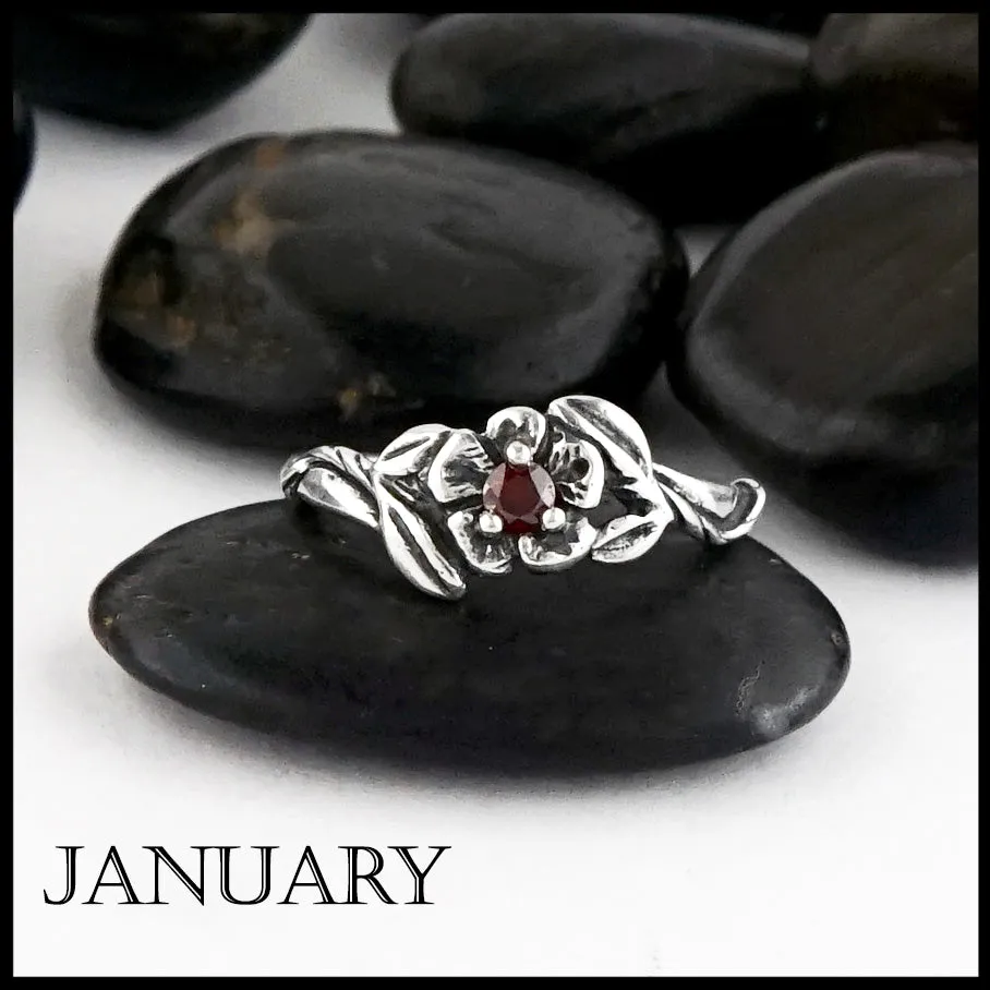 Sterling Silver Flower Birthstone Ring