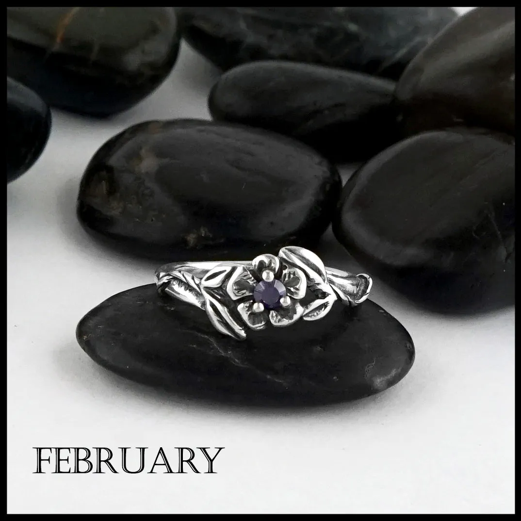 Sterling Silver Flower Birthstone Ring