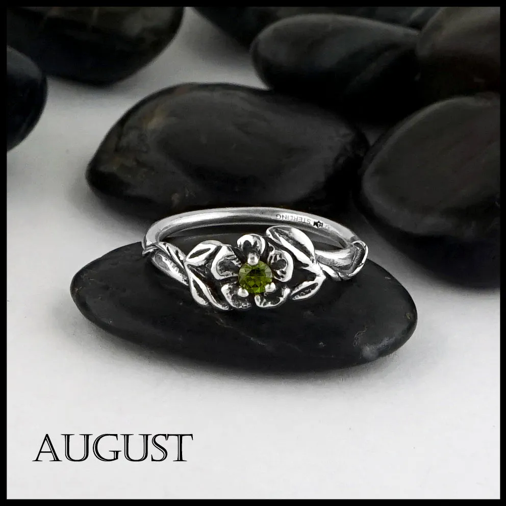 Sterling Silver Flower Birthstone Ring
