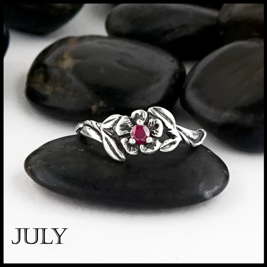 Sterling Silver Flower Birthstone Ring