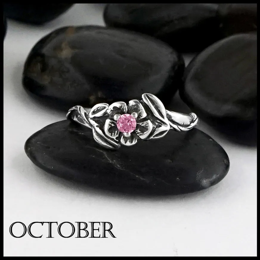Sterling Silver Flower Birthstone Ring