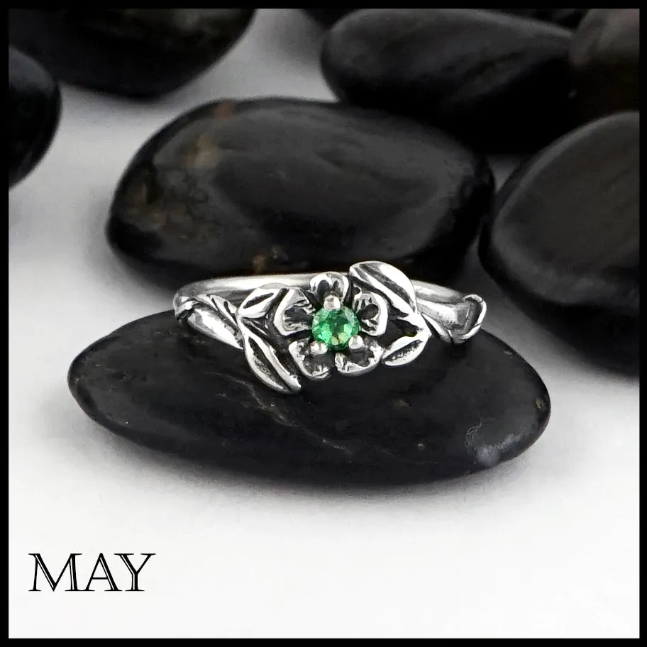 Sterling Silver Flower Birthstone Ring