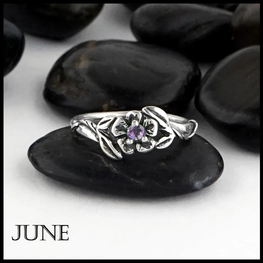 Sterling Silver Flower Birthstone Ring