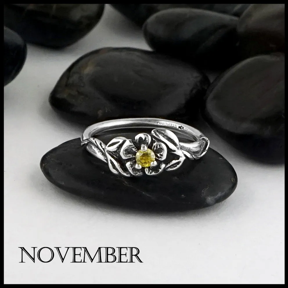 Sterling Silver Flower Birthstone Ring