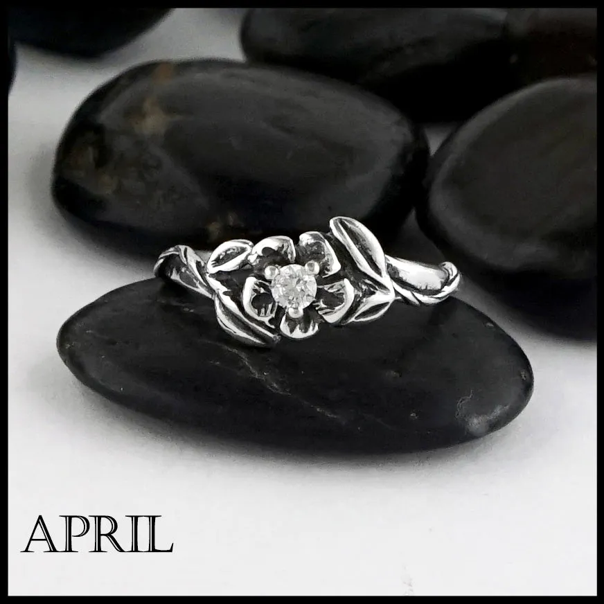 Sterling Silver Flower Birthstone Ring