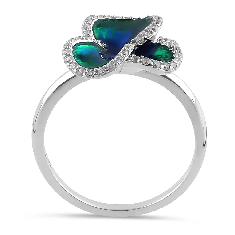 Sterling Silver Hand-Painted Trio Petal Multi-Colored with CZ Ring