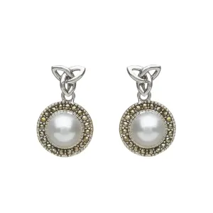 Sterling Silver Marcasite Trinity Fresh Water Pearl Earrings - ANU2081