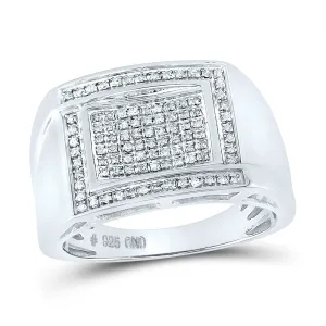 Sterling Silver Mens Round Diamond Cluster Ring 1/3 Cttw