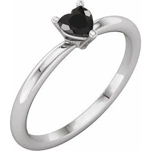 Sterling Silver Natural Black Onyx Heart Solitaire Ring
