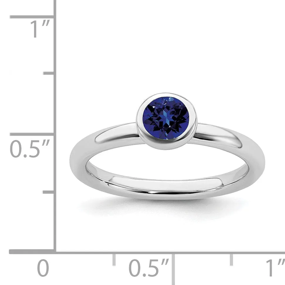Sterling Silver Round Created Sapphire Ring