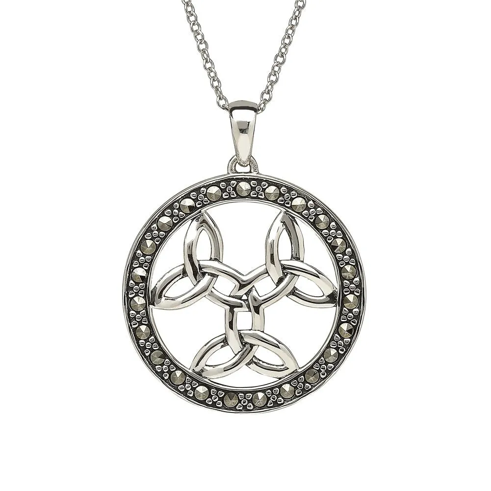 Sterling Silver Triple Trinity with Marcasite Pendant and Chain - ANU1092
