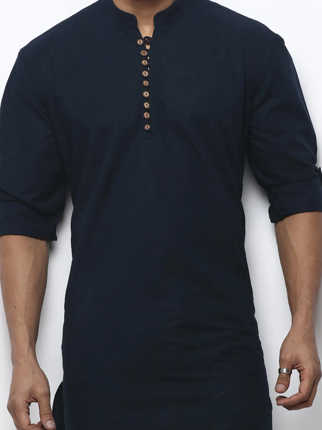 Superb Navy Shade Sleeve Tucked Kurta Pattern for Men