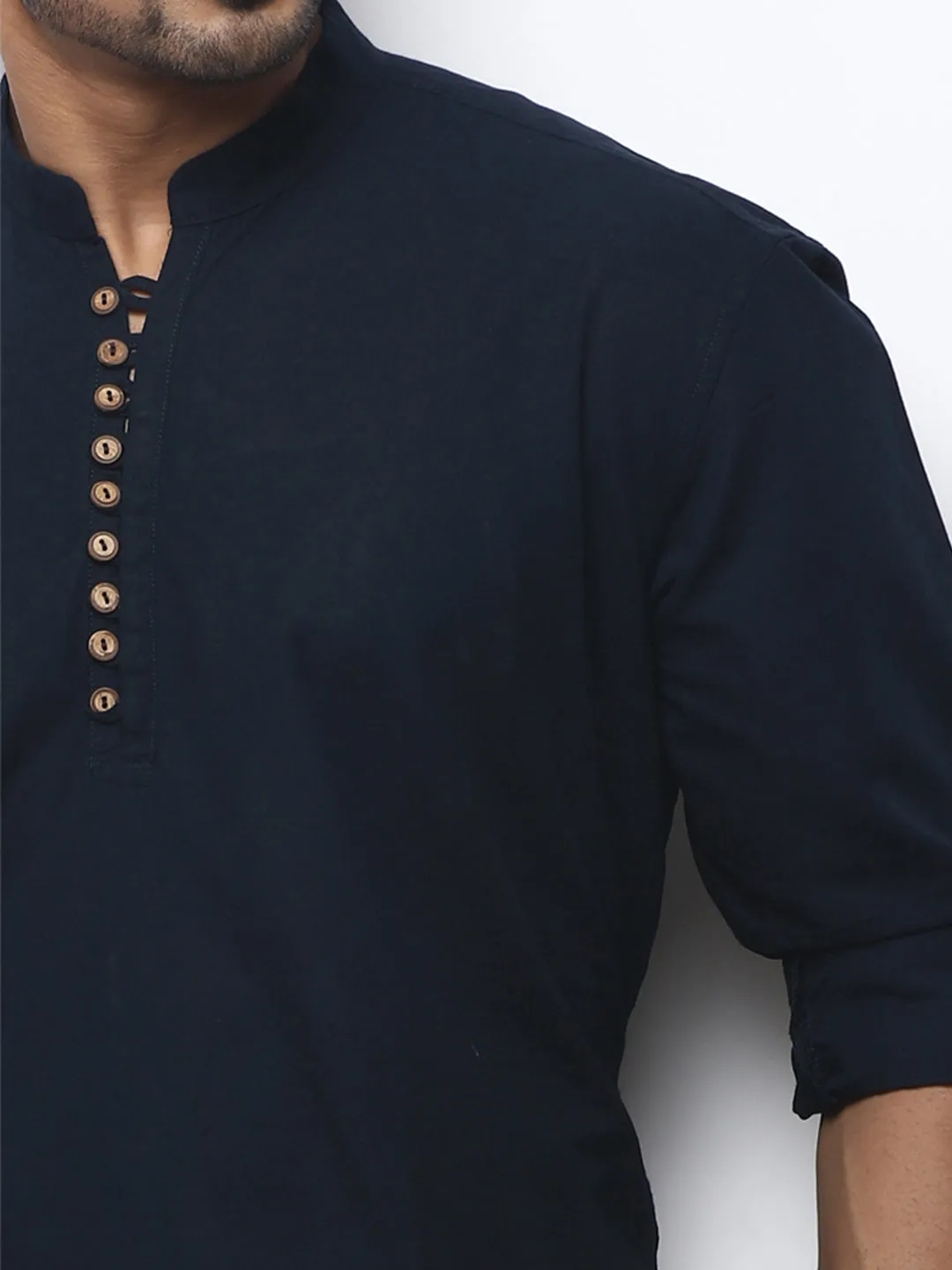 Superb Navy Shade Sleeve Tucked Kurta Pattern for Men