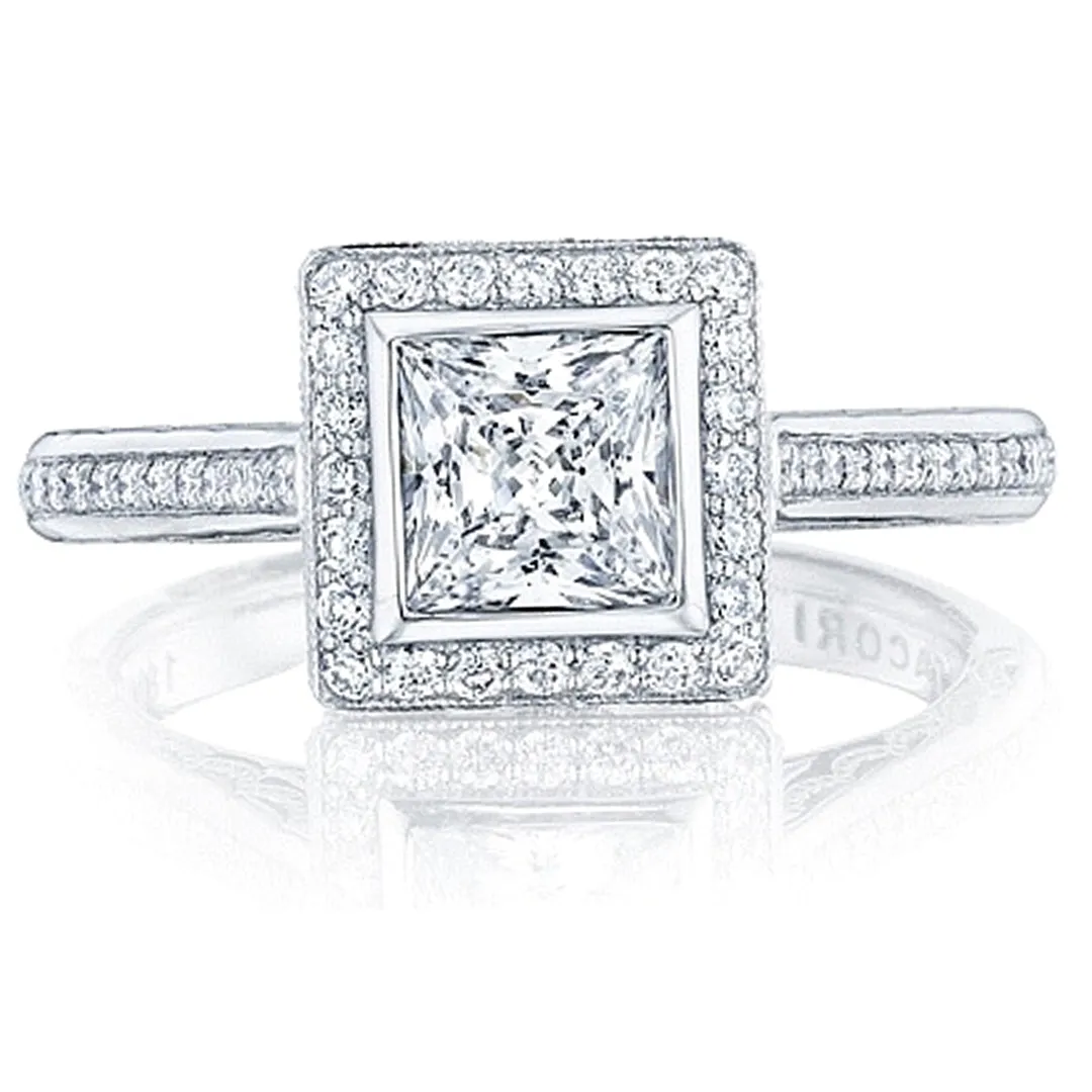 Tacori Bezel Set Pave Halo Diamond Engagement Ring