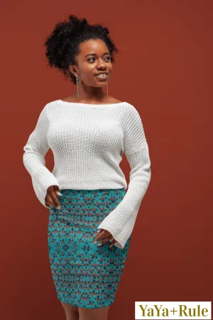Teal Black African Print Pencil Skirt