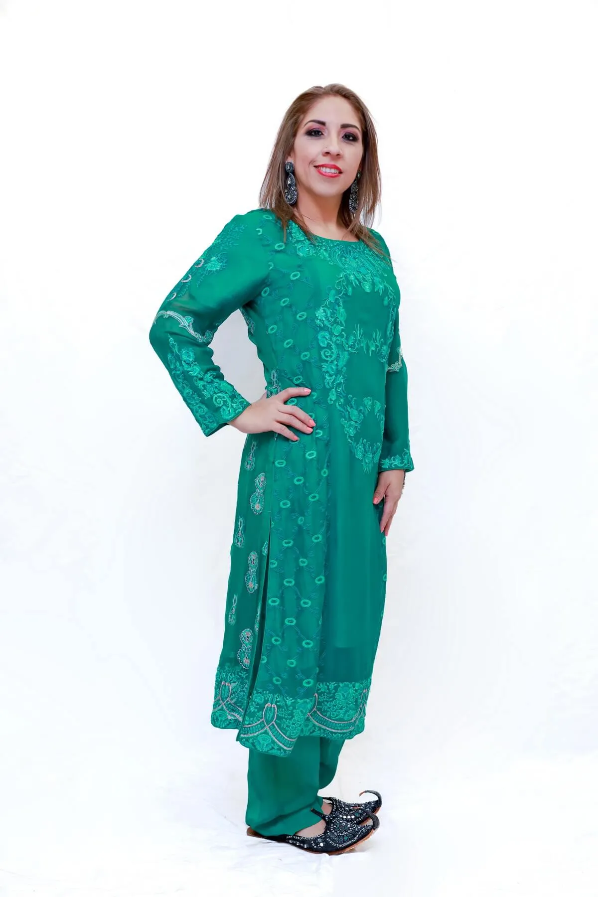 Teal Chiffon Embroidered Salwar Kameez - Suit
