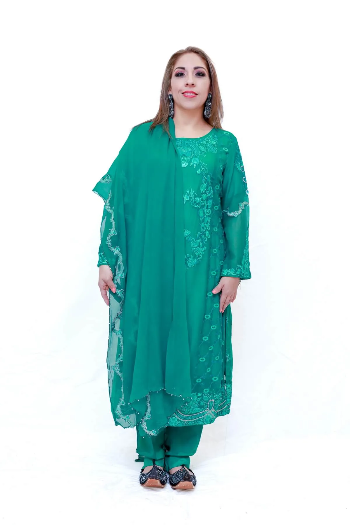 Teal Chiffon Embroidered Salwar Kameez - Suit