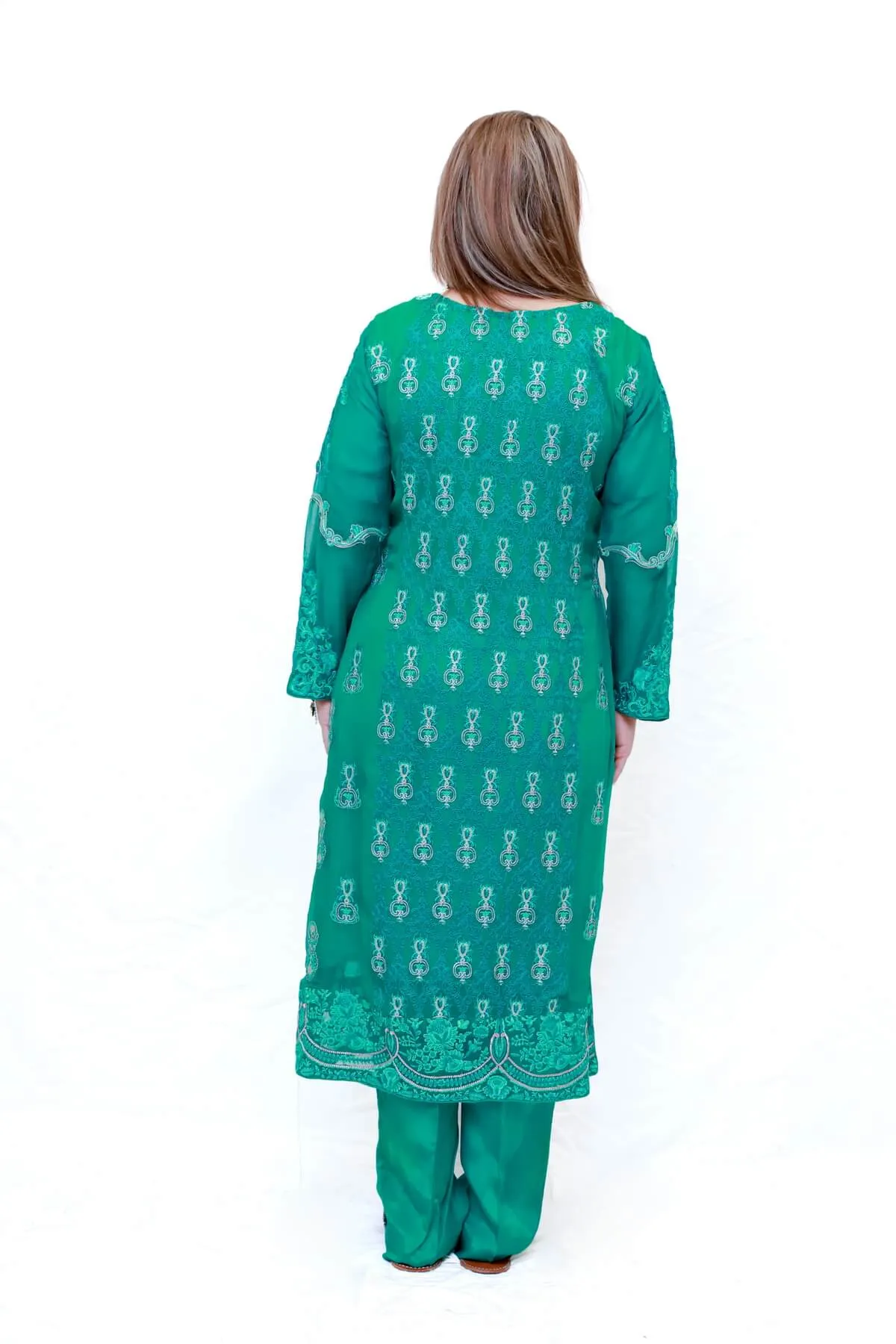 Teal Chiffon Embroidered Salwar Kameez - Suit