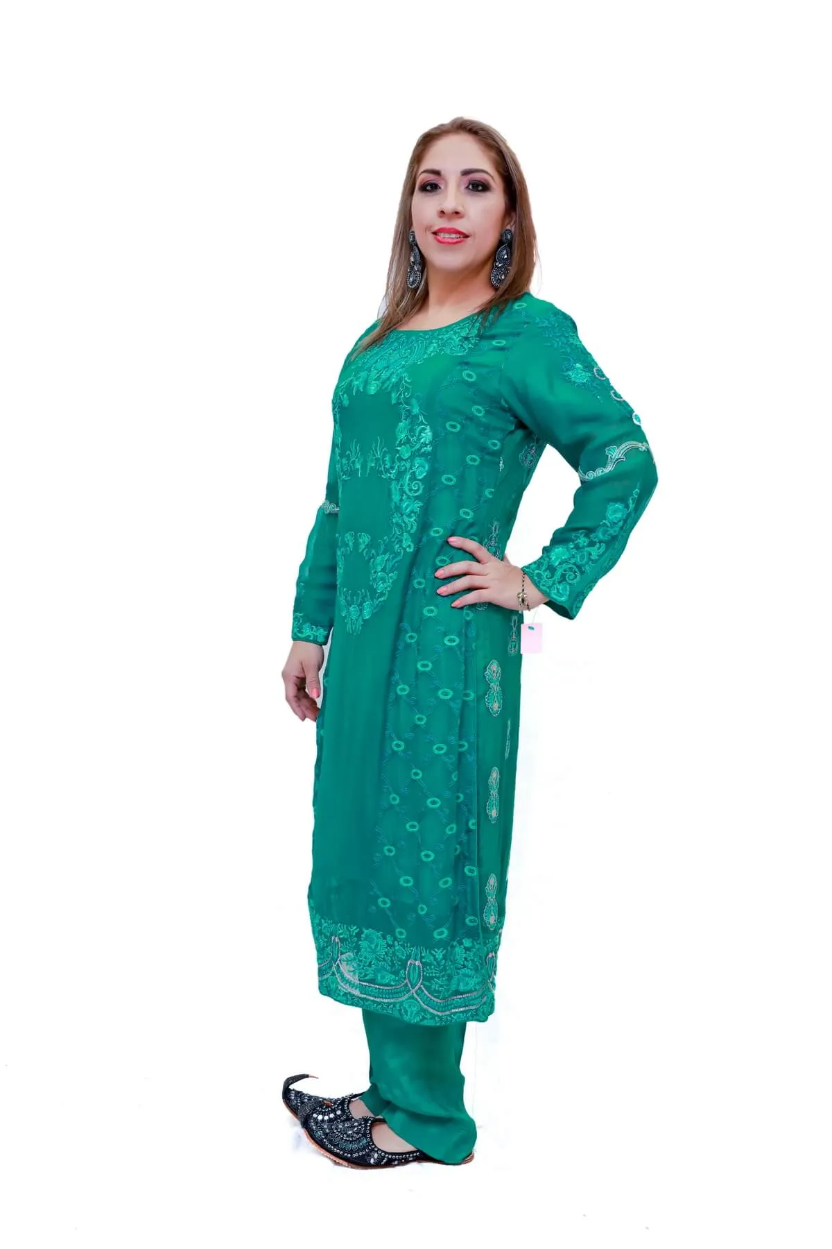 Teal Chiffon Embroidered Salwar Kameez - Suit