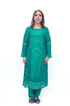Teal Chiffon Embroidered Salwar Kameez - Suit