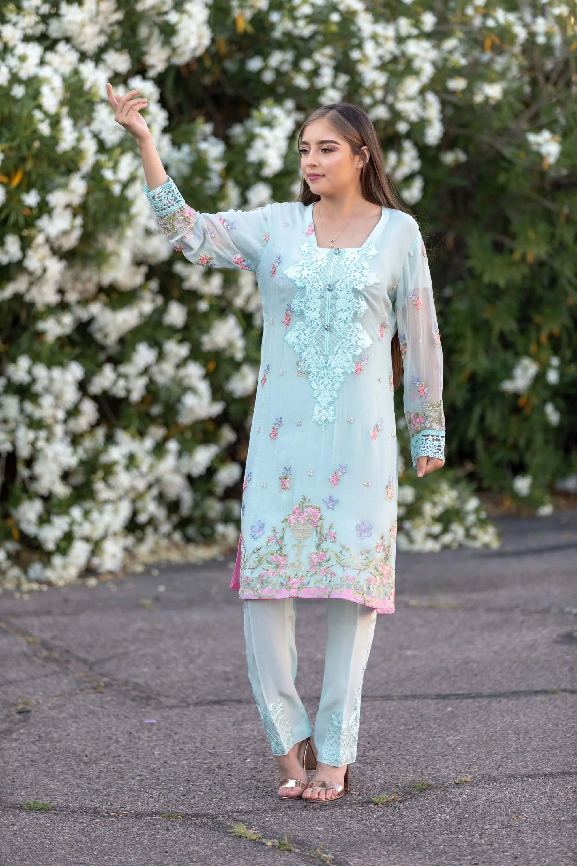 Teal Chiffon Salwar Kameez - Maria B Suit