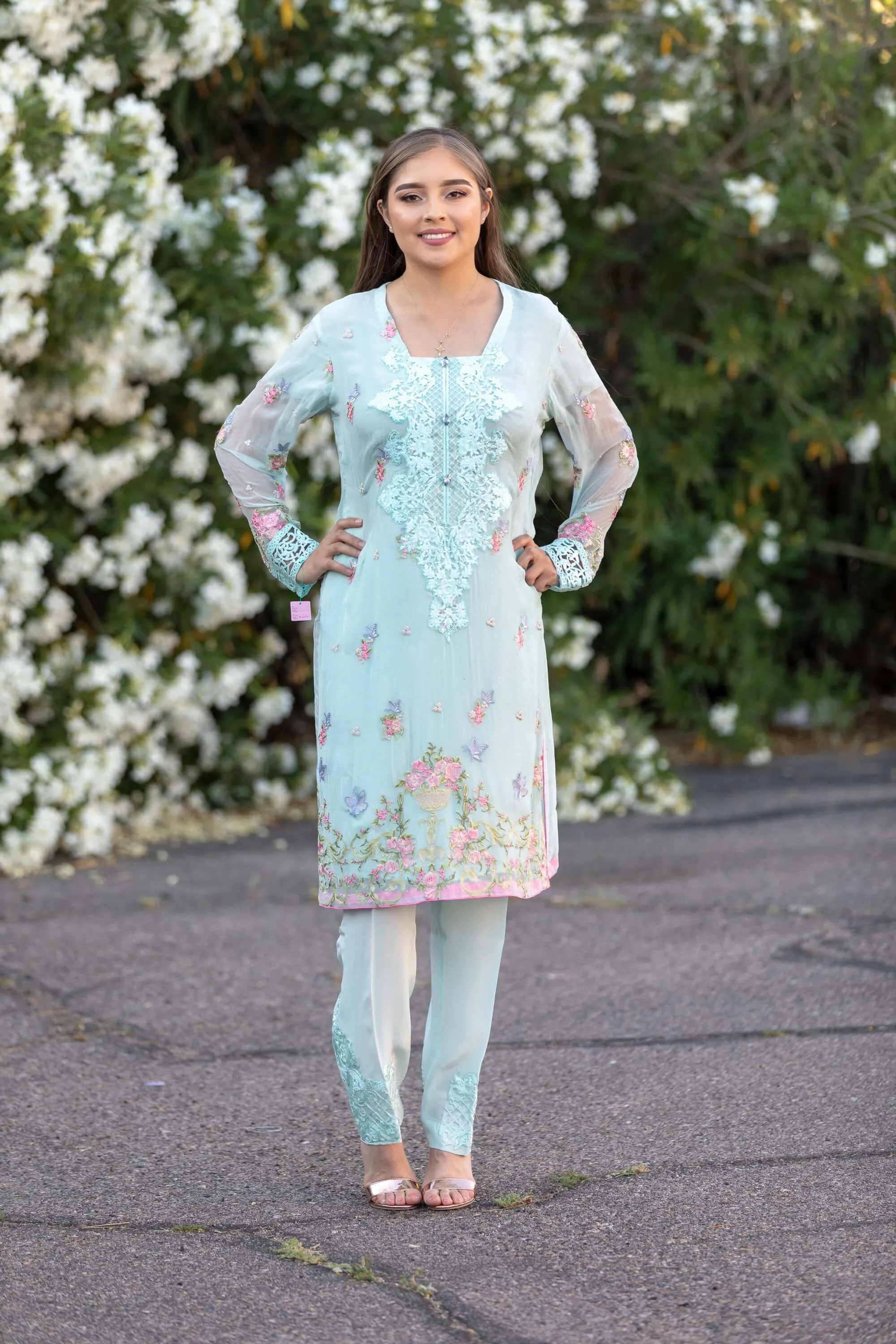 Teal Chiffon Salwar Kameez - Maria B Suit